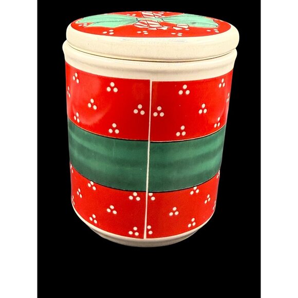 Vtg. Candy Cane Holiday Ceramic Storage Jar With Lid 4.5” - Picture 3 of 5